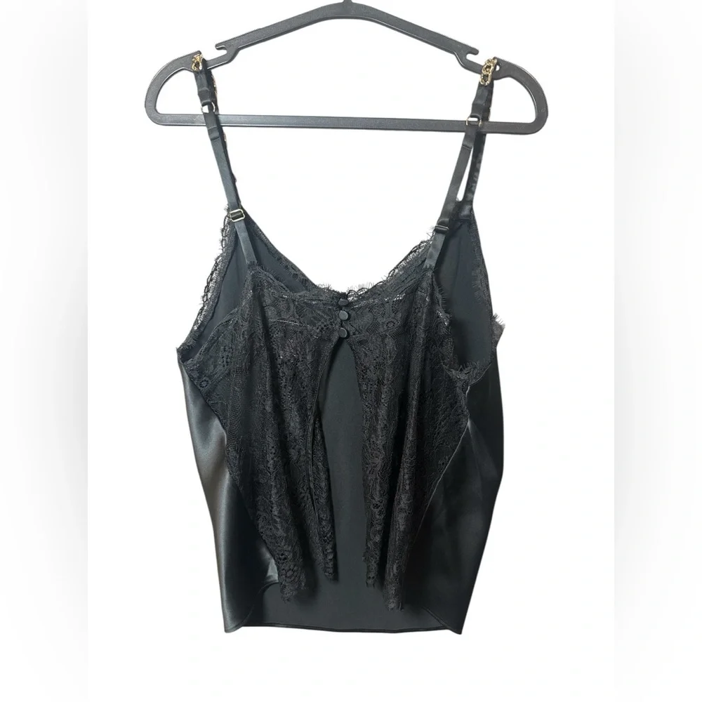Victoria’s Secret Black Satin Lace Chain Strap Cami Tank Top Size L‎